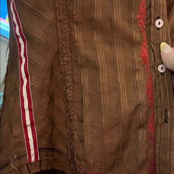 Anthropologie 3J Workshop  Brown Shirt with Pink Floral Details Western - Picture 8 of 9